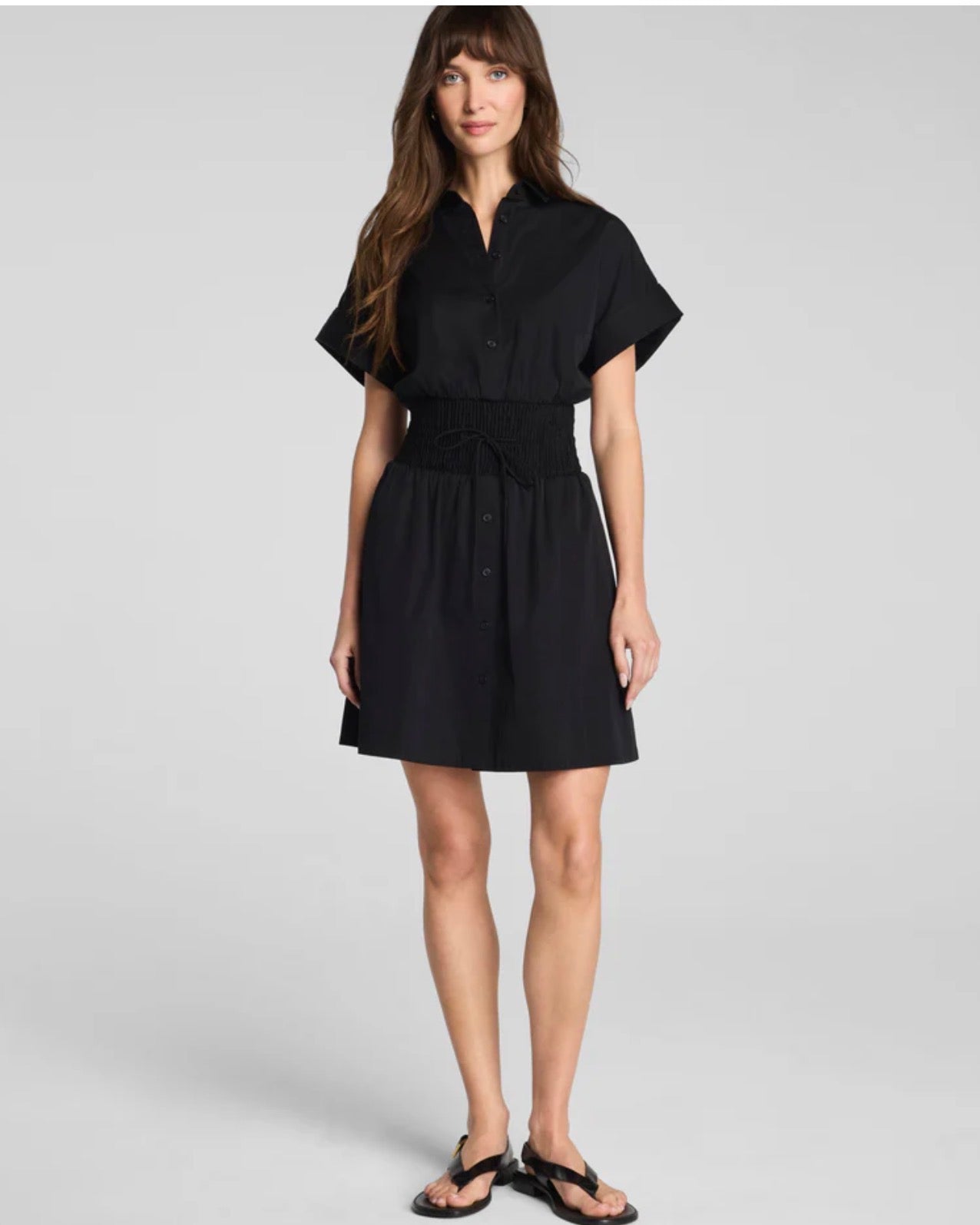 Poplin Smocked Dress-Black