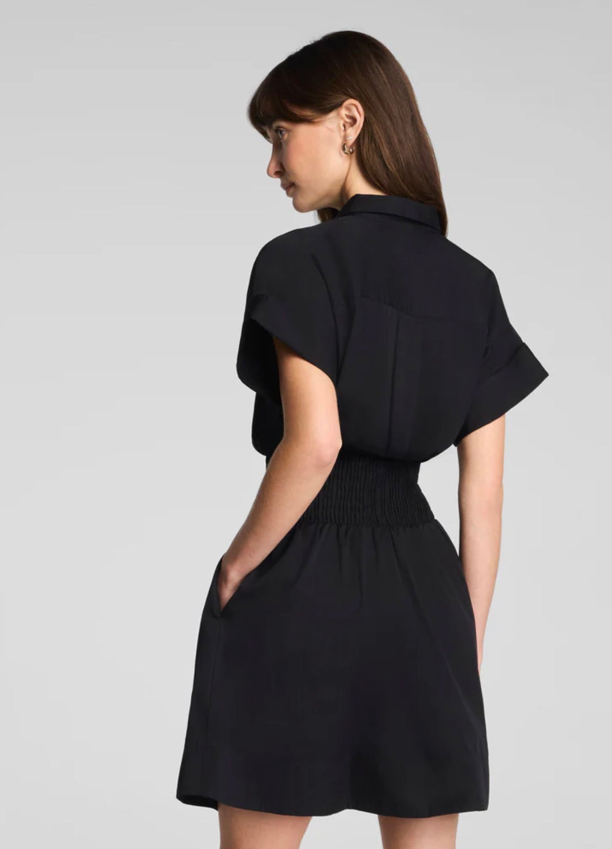 Poplin Smocked Dress-Black