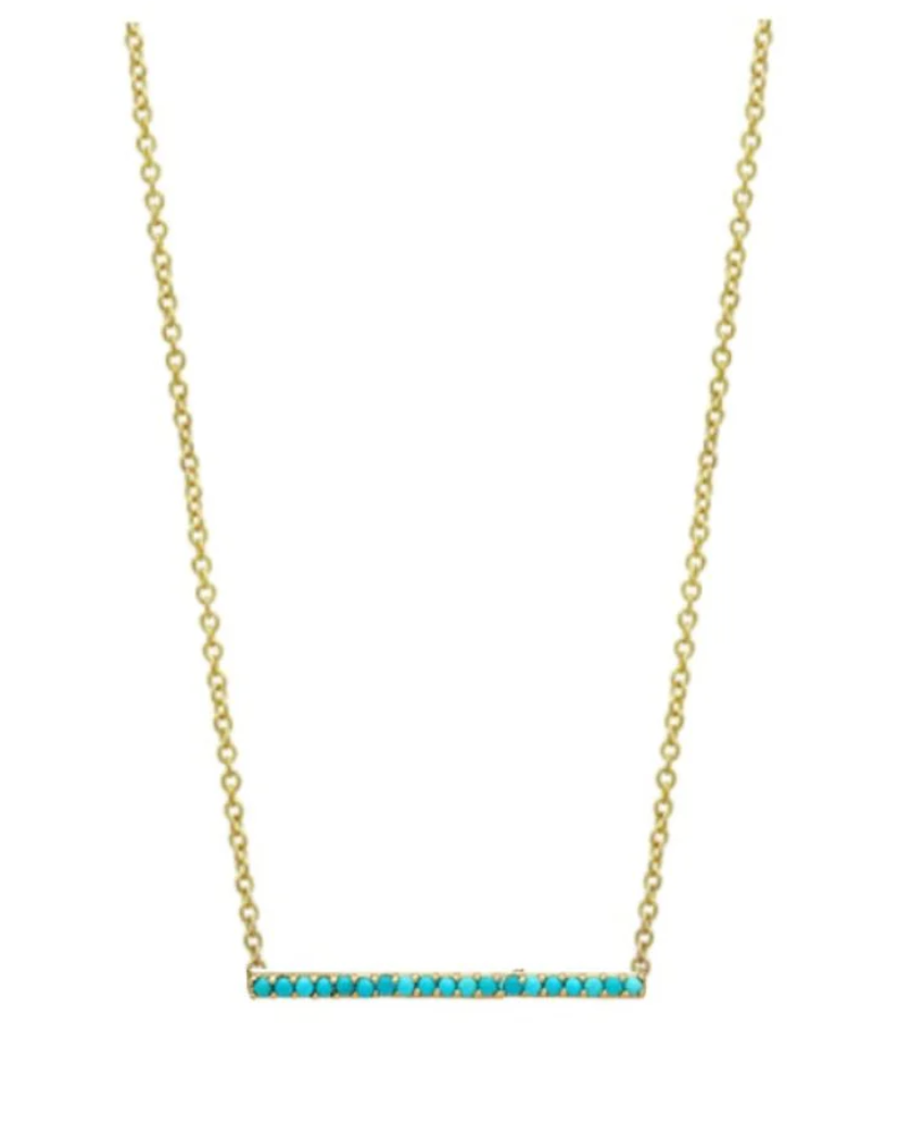 Micro Pave Bar Necklace - Turquoise