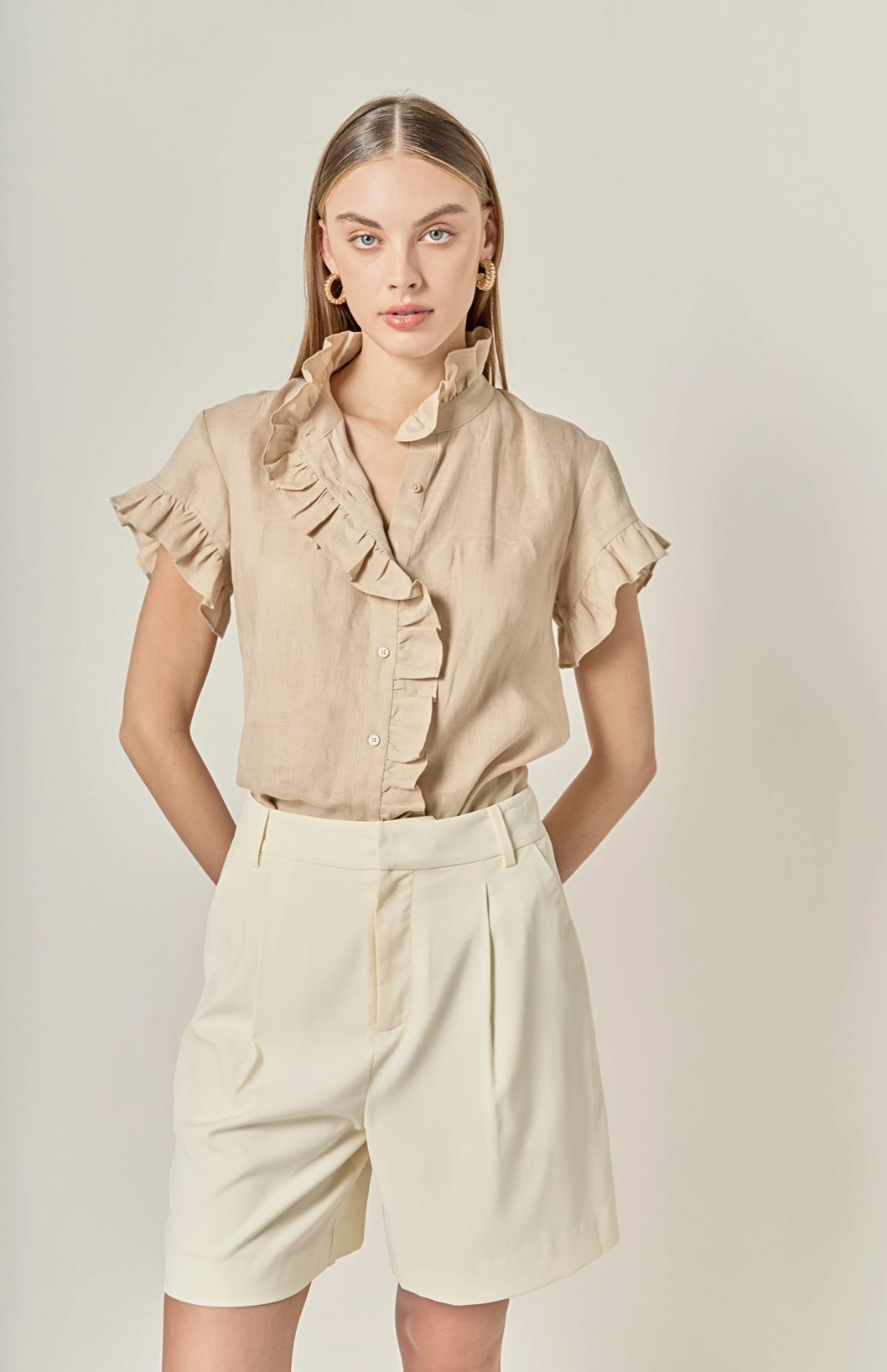 Natural Linen Ruffle Shirt
