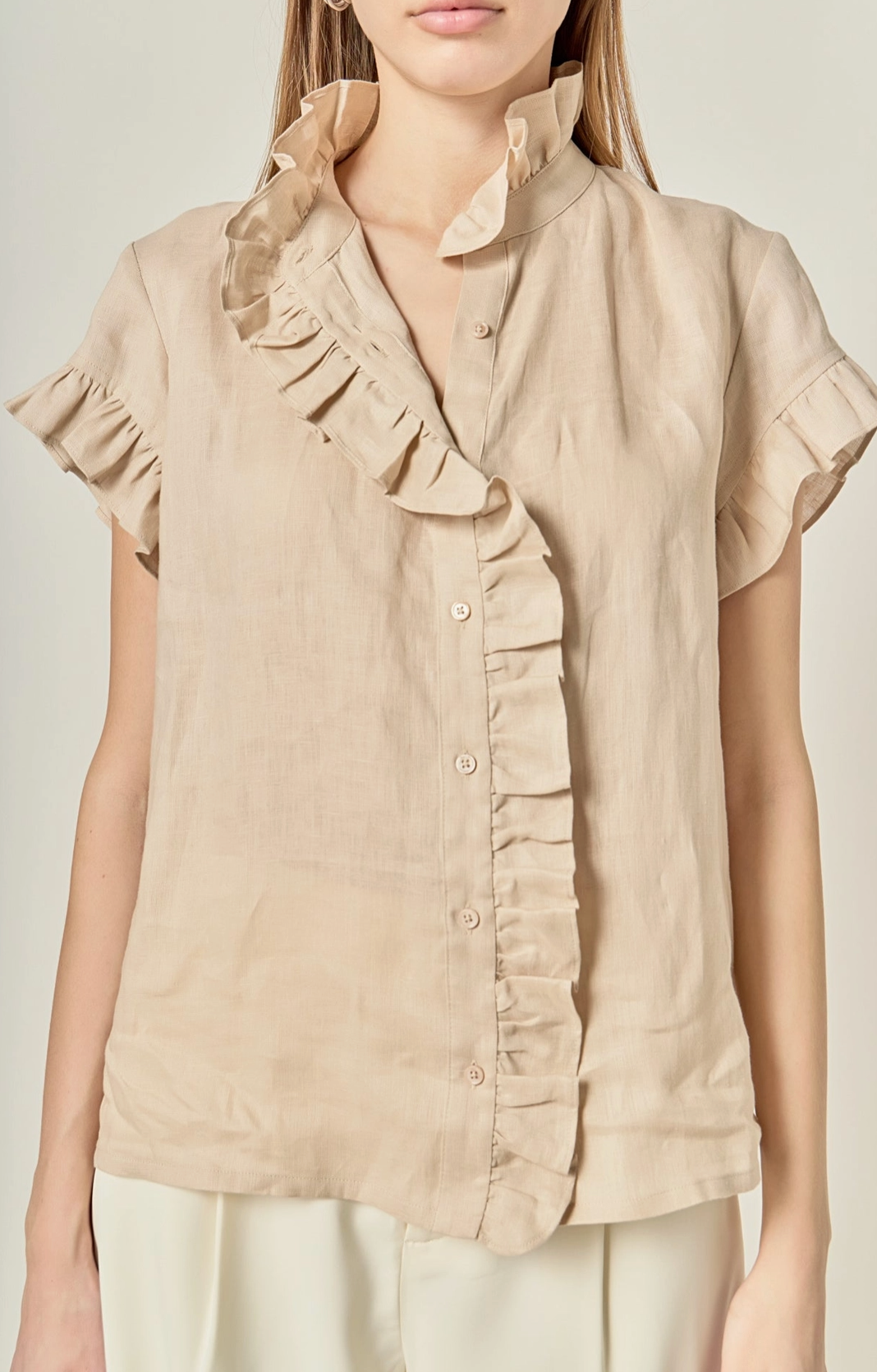 Natural Linen Ruffle Shirt