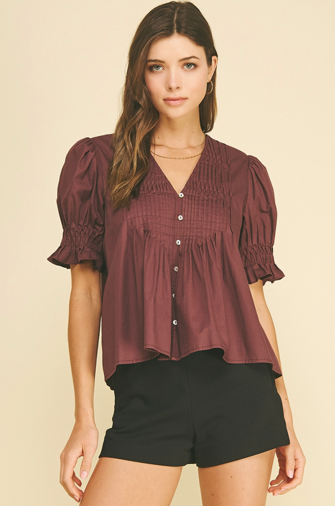 Tucked Detail Blouse - Maroon