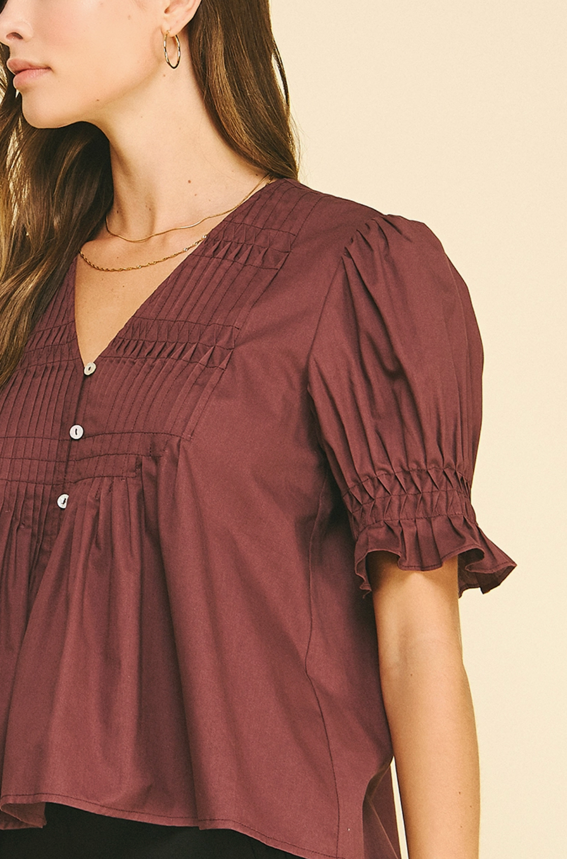 Tucked Detail Blouse - Maroon