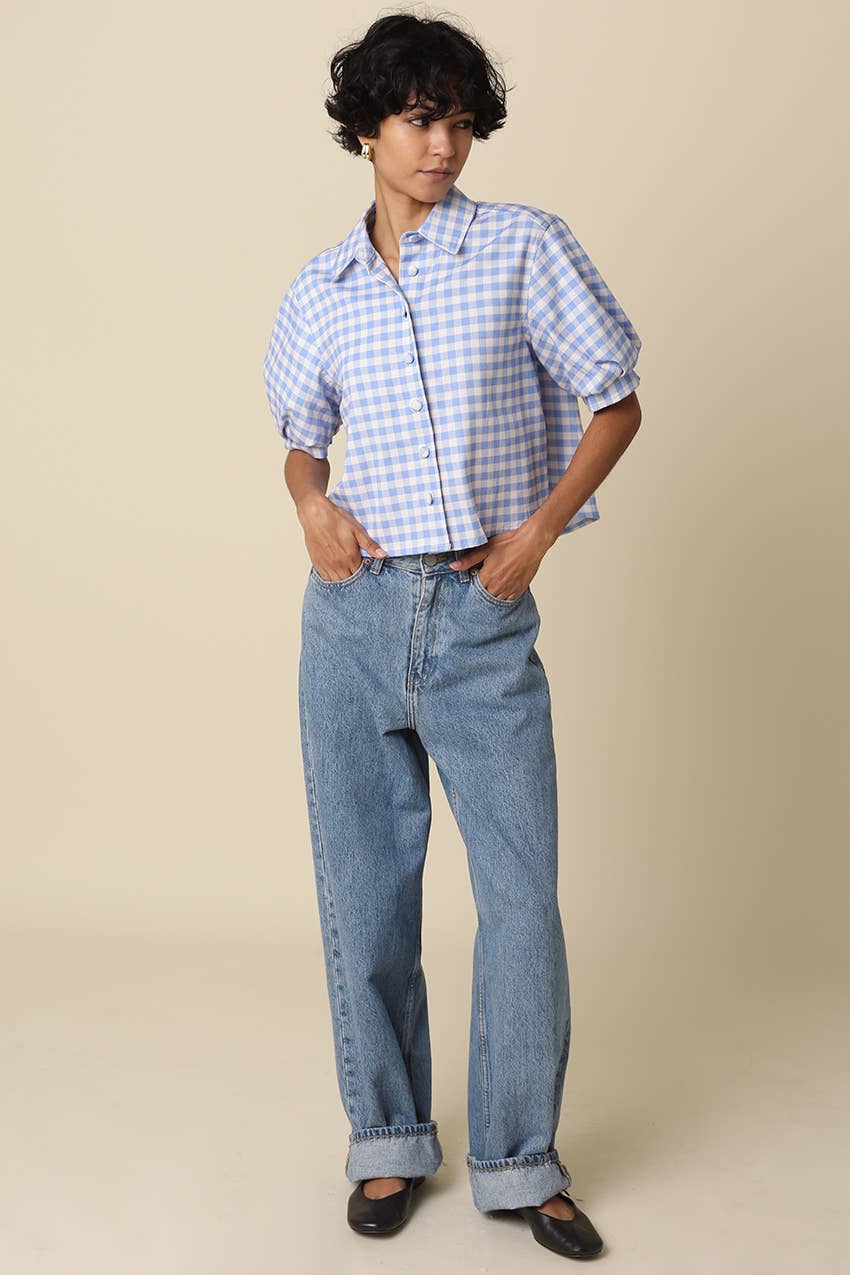Libby Gingham Puff-Sleeve Shirt