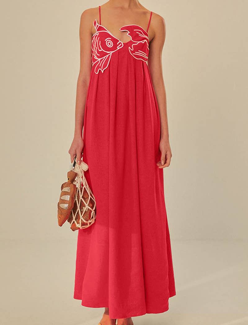 Fish Detail Sleeveless Maxi Dress