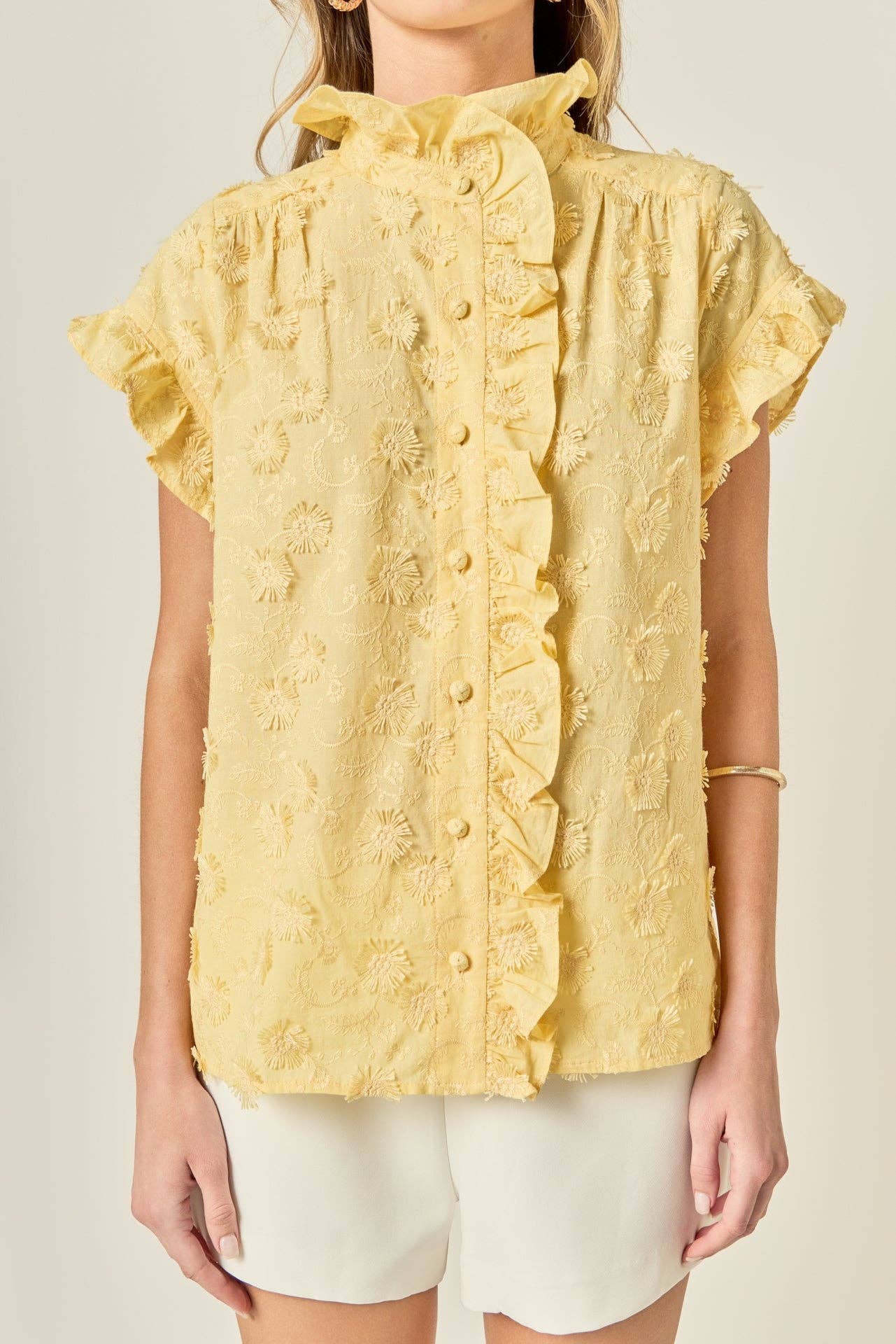 Embroidered Ruffle Short Sleeve Shirt