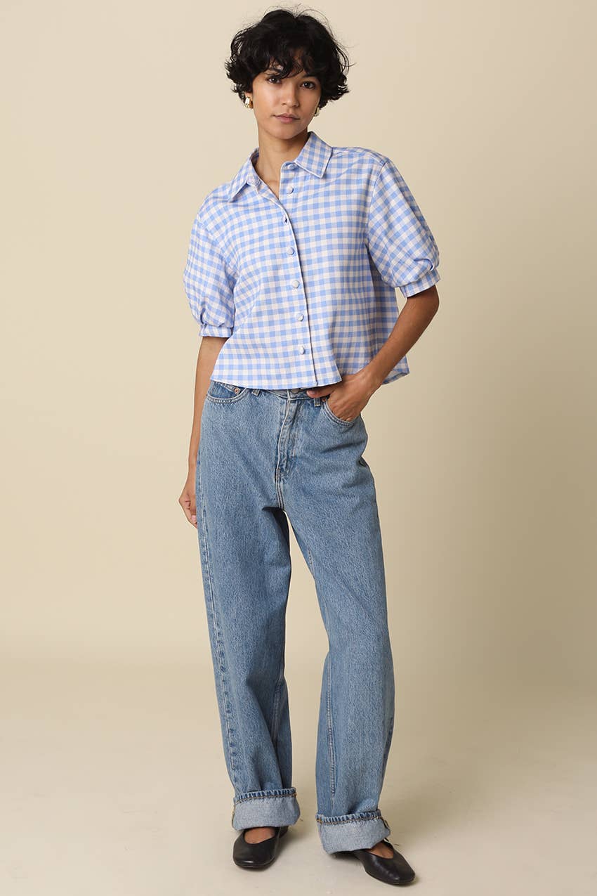 Libby Gingham Puff-Sleeve Shirt