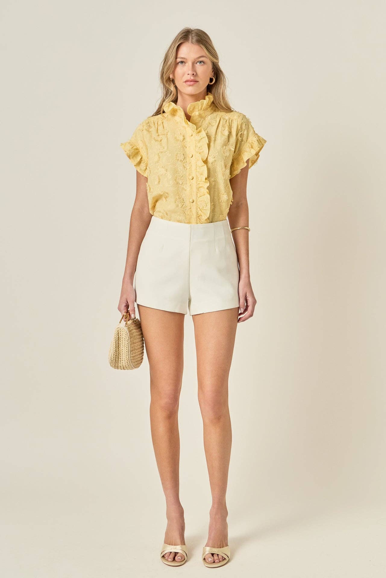 Embroidered Ruffle Short Sleeve Shirt