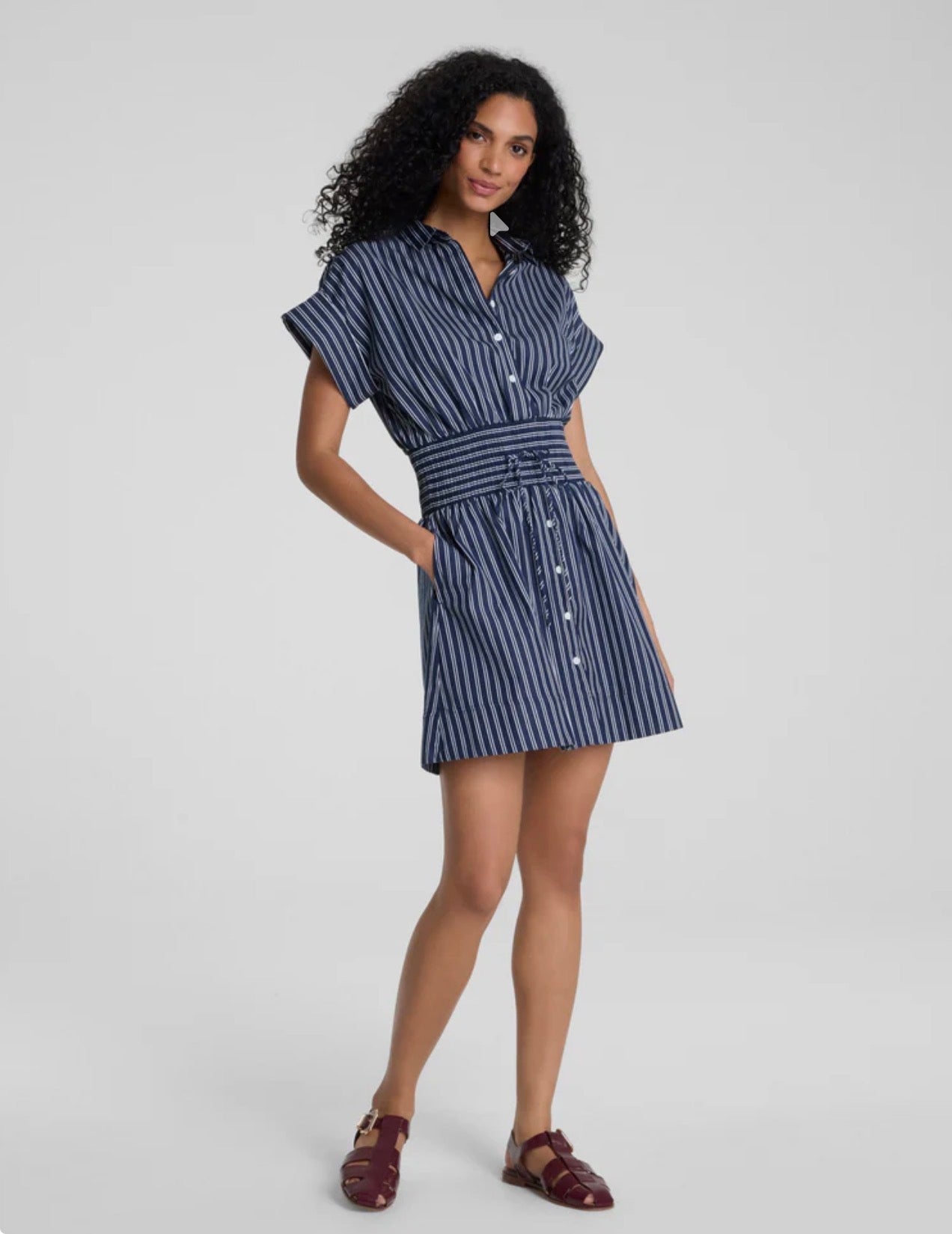 Poplin Smocked Dress- Pinstripe