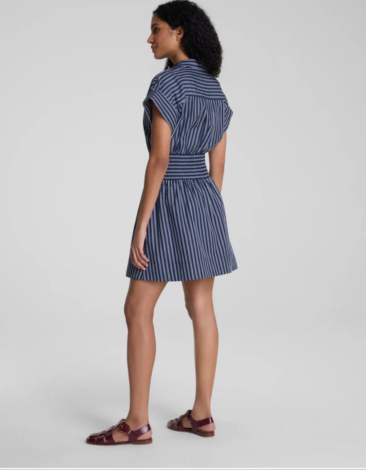 Poplin Smocked Dress- Pinstripe