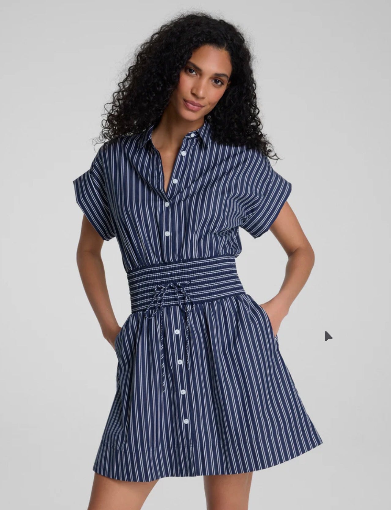 Poplin Smocked Dress- Pinstripe