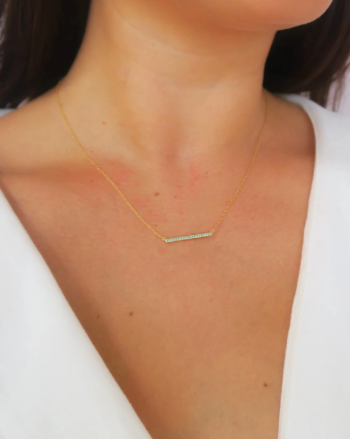 Micro Pave Bar Necklace - Turquoise