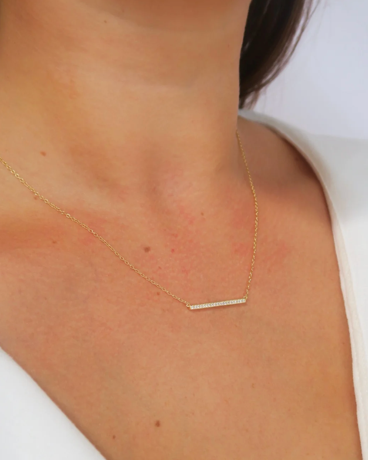 Micro Pave Bar Necklace - Clear