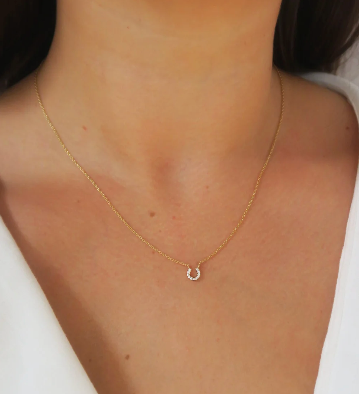 Micro Pave Horseshoe Drop Necklace
