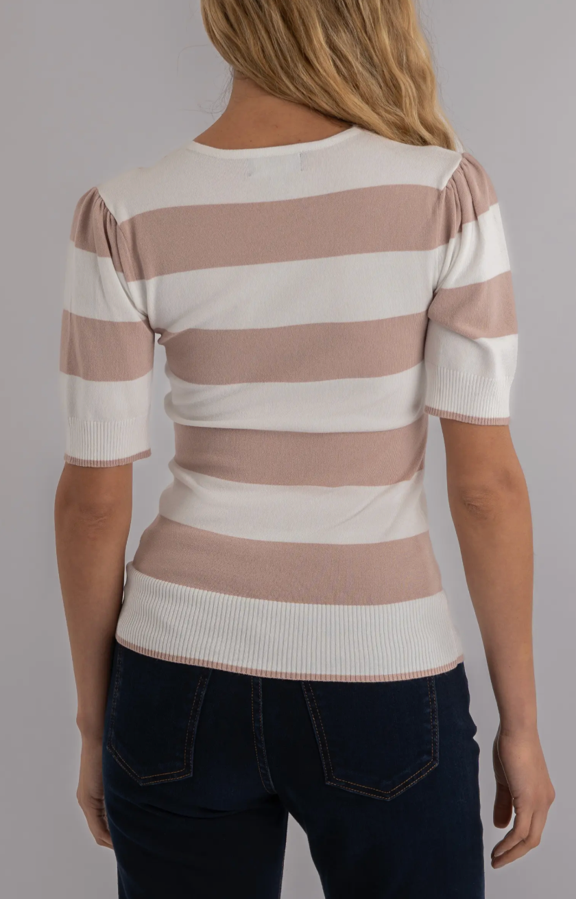 Yona Striped V-Neck Short Sleeve Sweater