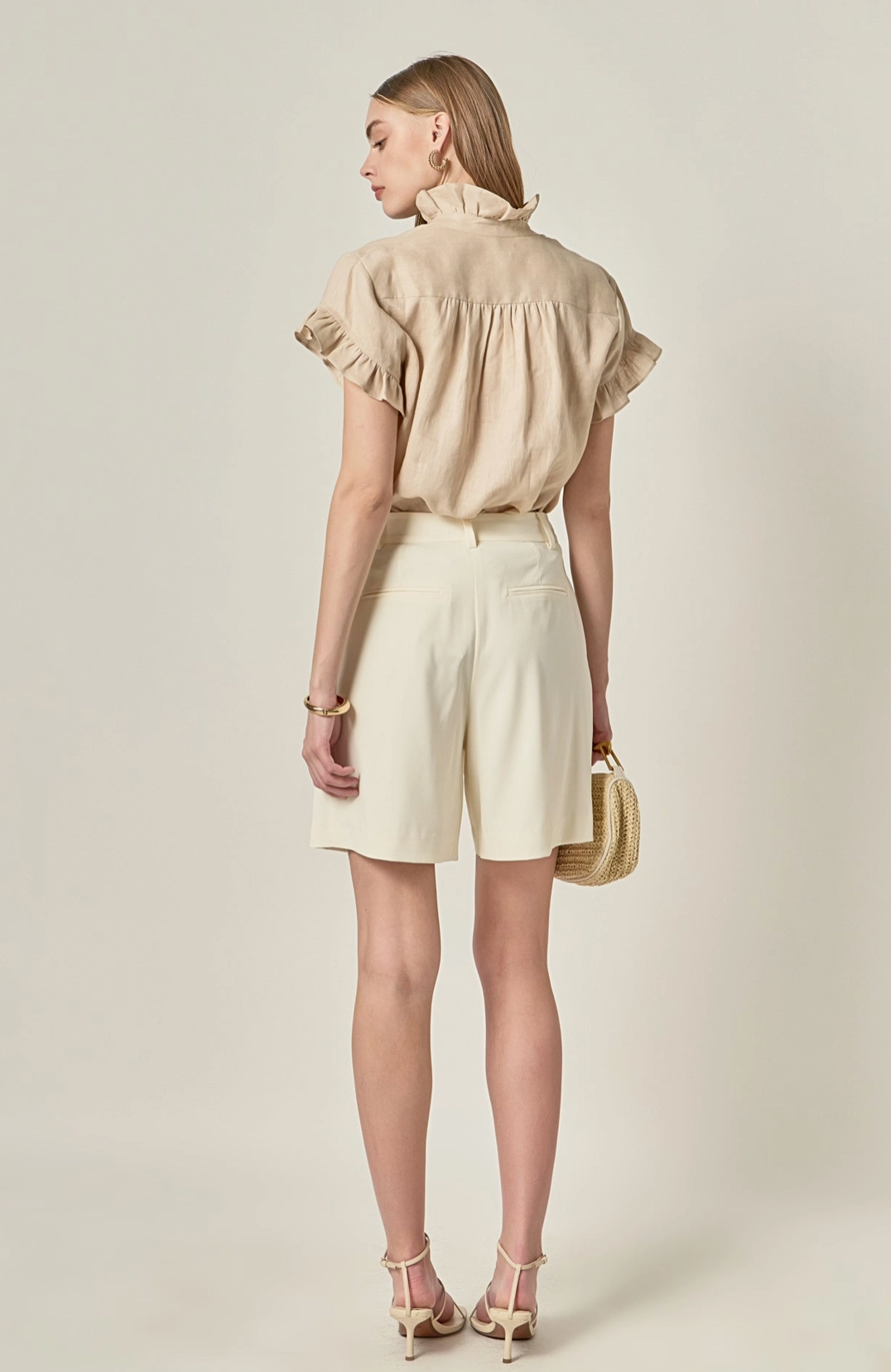 Natural Linen Ruffle Shirt