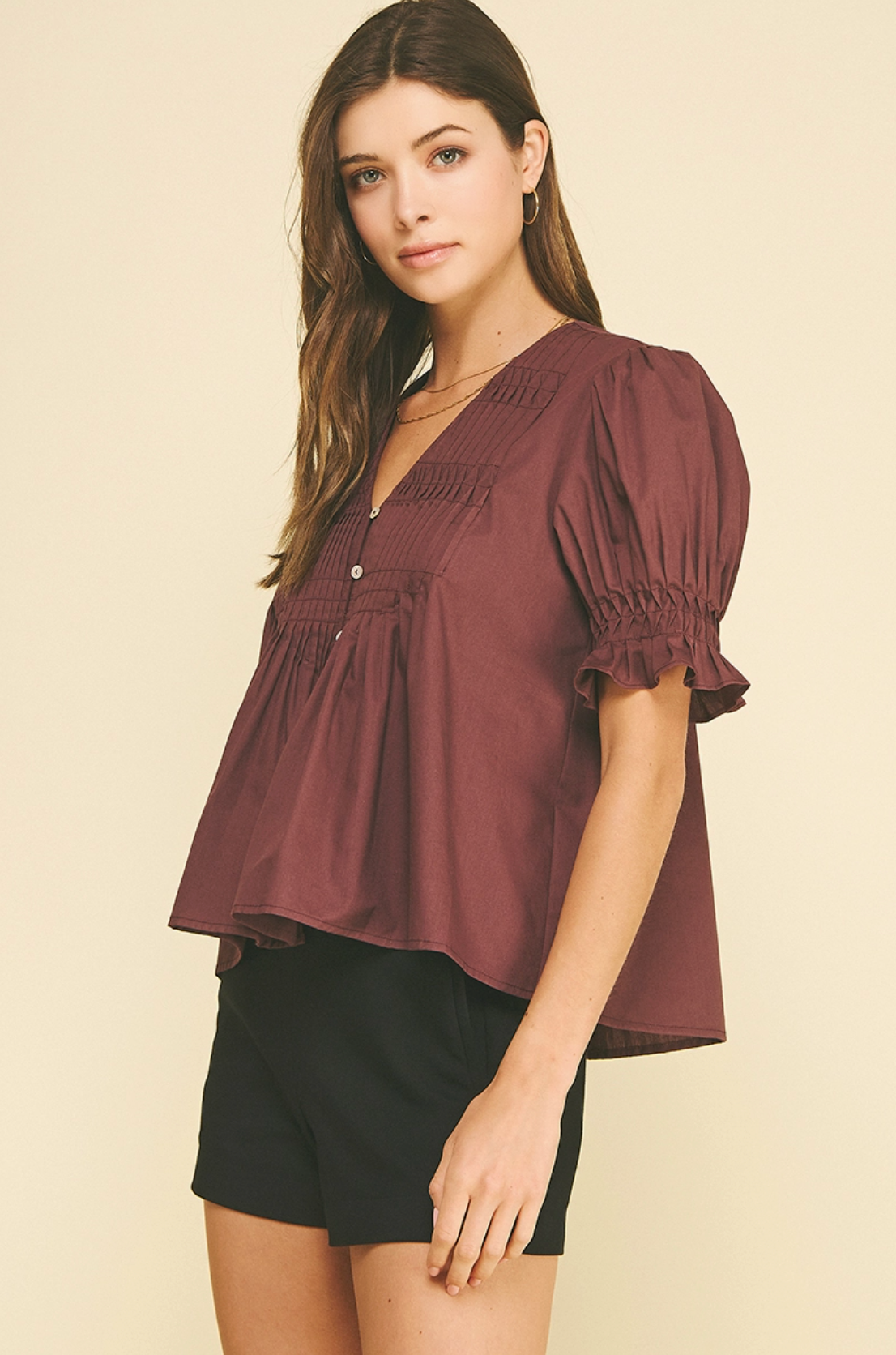 Tucked Detail Blouse - Maroon
