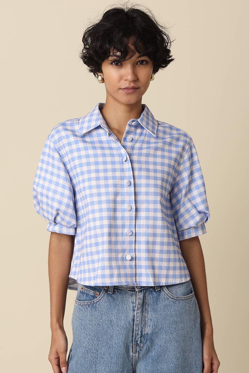 Libby Gingham Puff-Sleeve Shirt