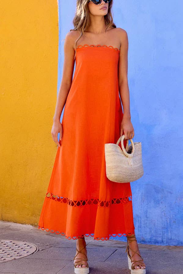Strapless Orange Summer Dress
