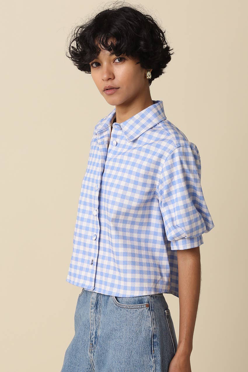 Libby Gingham Puff-Sleeve Shirt