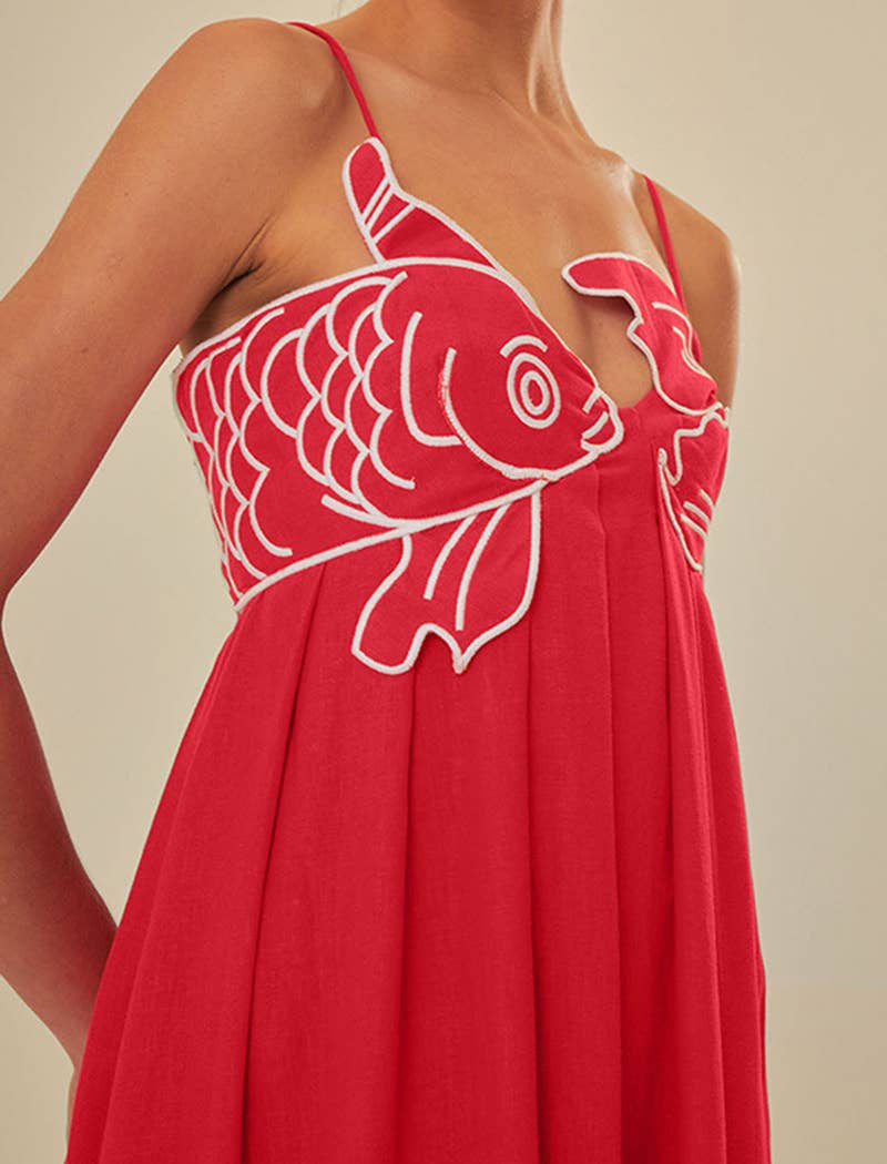 Fish Detail Sleeveless Maxi Dress